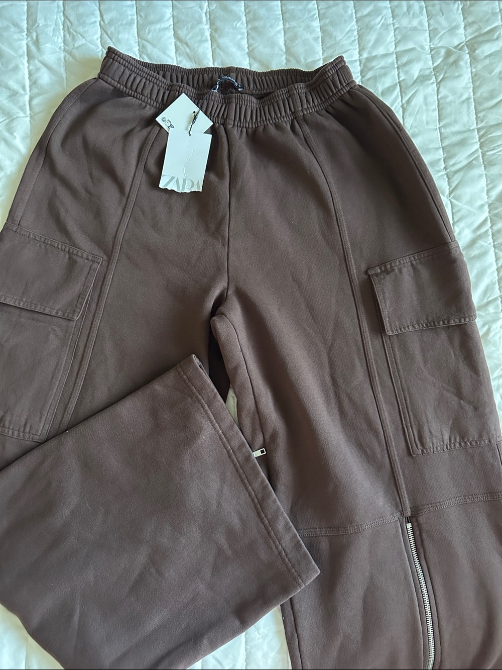 Zara Brown Women's Cargo Pants with Hem Zippers - Picture 2 of 6